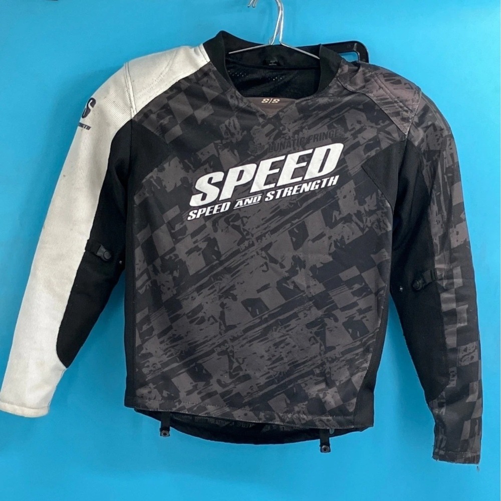 Speed and Strength Lunatic Fringe Black Armored Motorcycle Jersey Men's Large‎